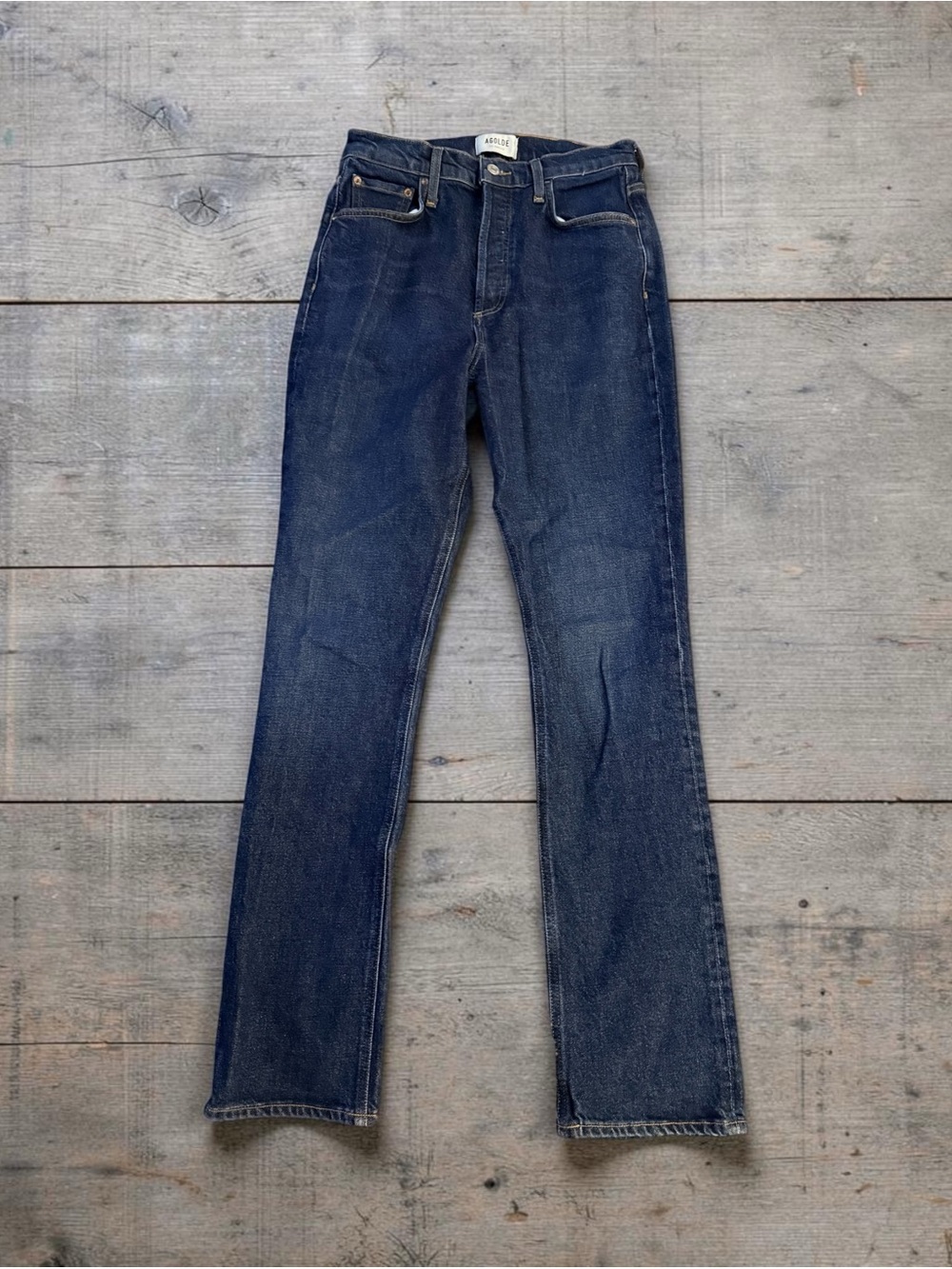 AGOLDE FREYA STOVEPIPE STRAIGHT FULL LENGTH DARK BLUE WASH HIGH RISE JEANS 27